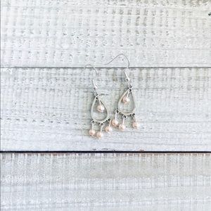 Bohemian Pink Pearl Teardrop Silver Earrings NWT